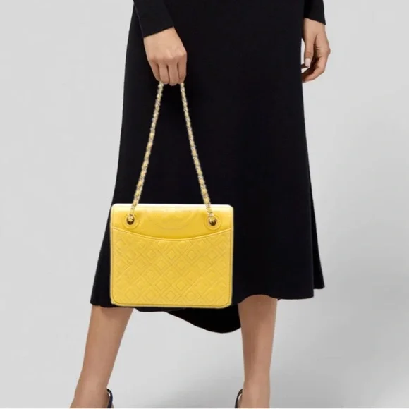 Tory Burch Alexa Yellow Leather Logo Convertible Bag - Picture 3 of 16